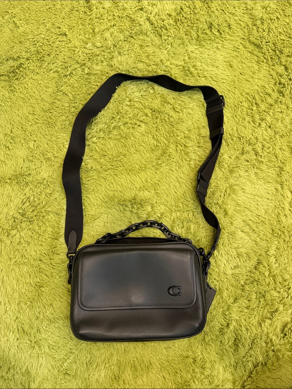 C Black Leather Messenger Crossbody Bag for Men